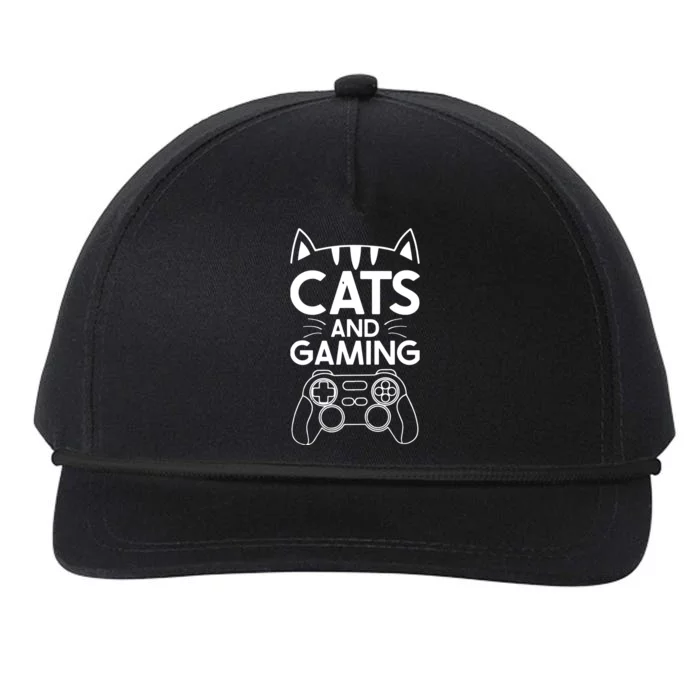 Cats And Gaming Funny Cat Lover Gaming Gift Gamer Snapback Five-Panel Rope Hat