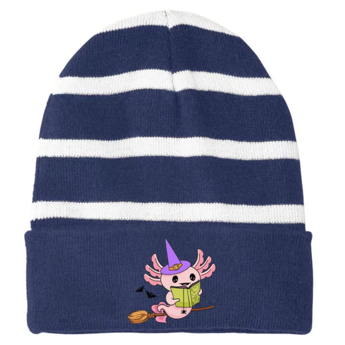 Cute Axolotl Halloween Axolotl Witch Casting Spells Striped Beanie with Solid Band