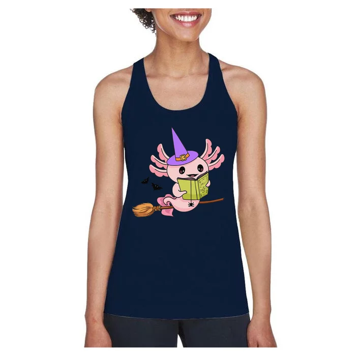 Cute Axolotl Halloween Axolotl Witch Casting Spells Women's Racerback Tank