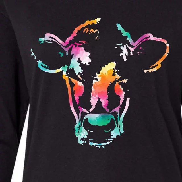 Cow Art Head Gift Watercolor Womens Cotton Relaxed Long Sleeve T-Shirt