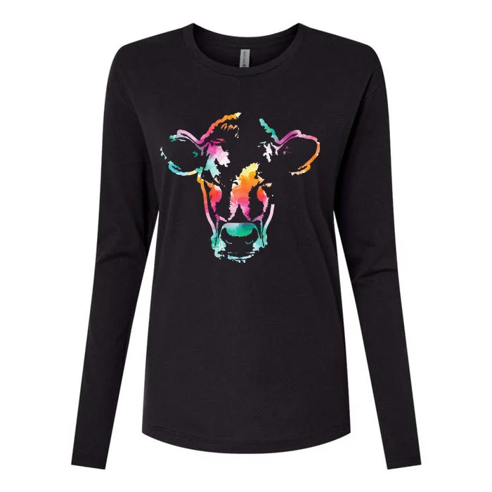 Cow Art Head Gift Watercolor Womens Cotton Relaxed Long Sleeve T-Shirt