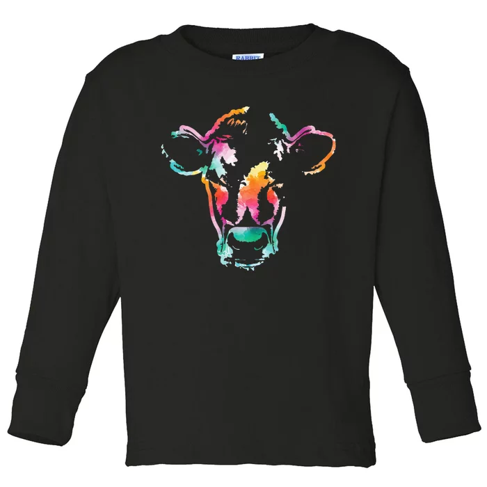 Cow Art Head Gift Watercolor Toddler Long Sleeve Shirt