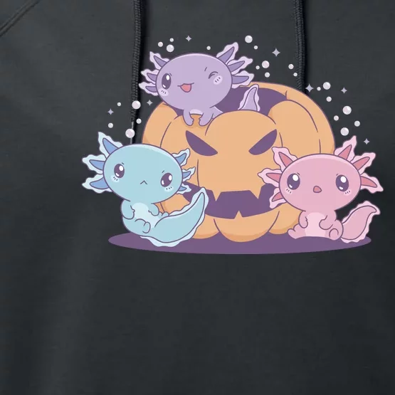 Cute Axolotl Halloween Pumpkin Performance Fleece Hoodie