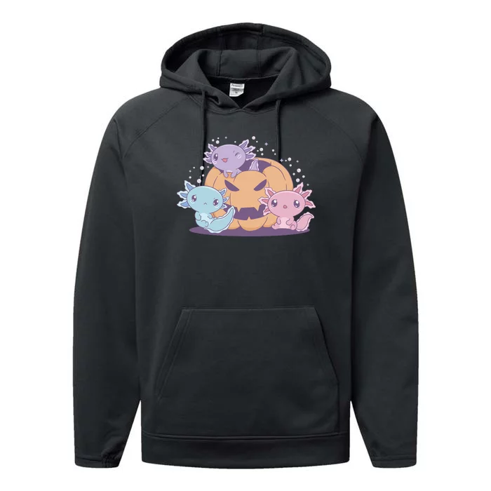 Cute Axolotl Halloween Pumpkin Performance Fleece Hoodie