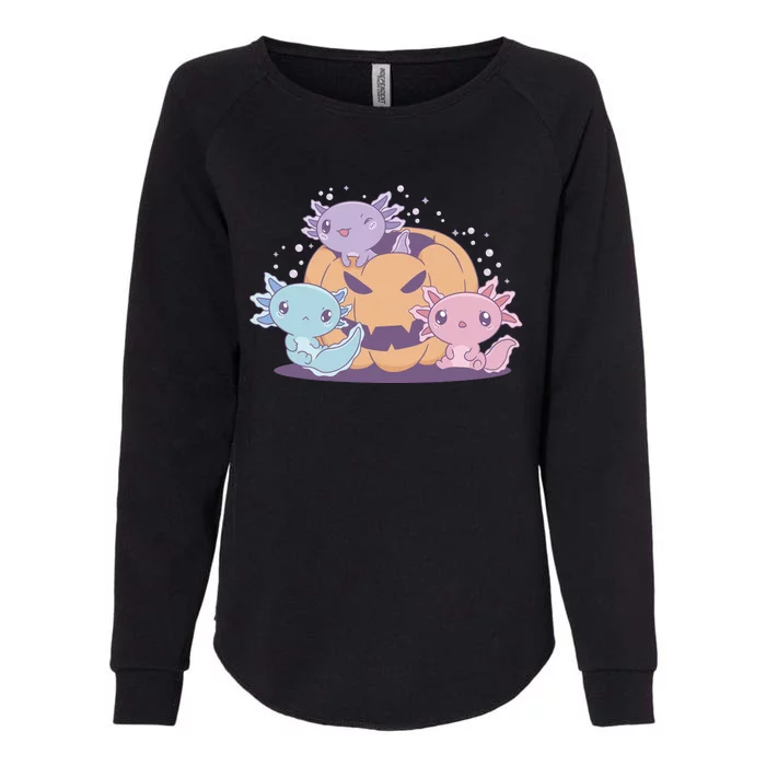 Cute Axolotl Halloween Pumpkin Womens California Wash Sweatshirt