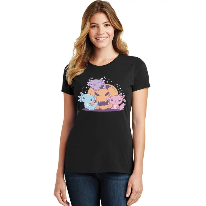 Cute Axolotl Halloween Pumpkin Women's T-Shirt