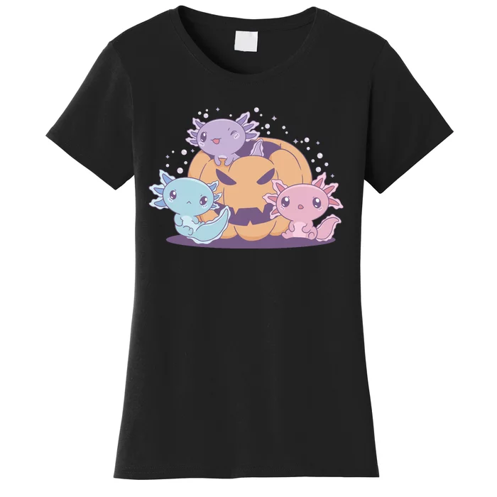 Cute Axolotl Halloween Pumpkin Women's T-Shirt