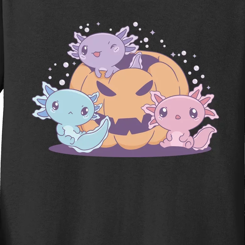 Cute Axolotl Halloween Pumpkin Kids Long Sleeve Shirt