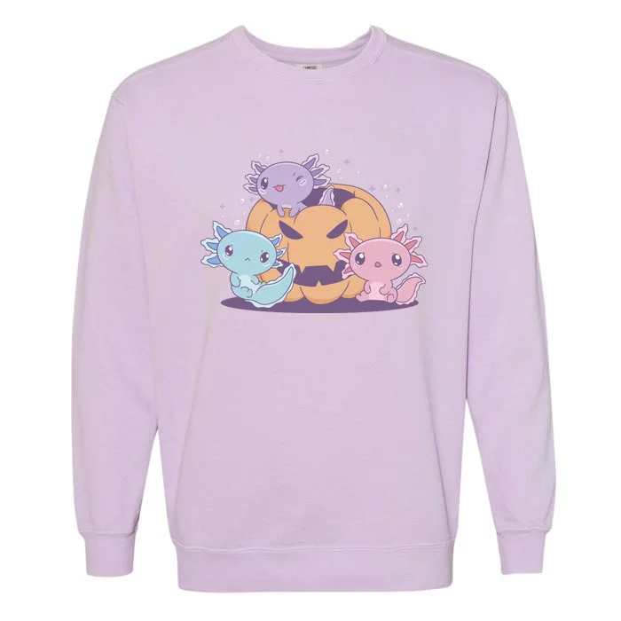 Cute Axolotl Halloween Pumpkin Garment-Dyed Sweatshirt