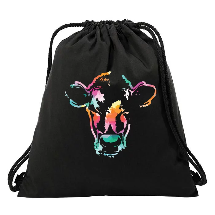 Cow Art Head Gift Watercolor Drawstring Bag