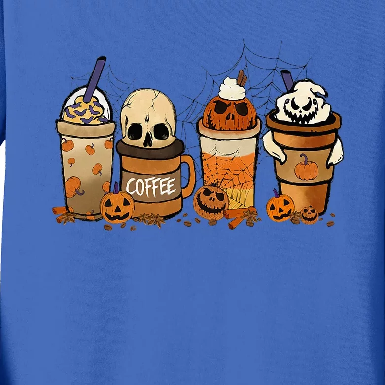 Coffee And Horror Movies Scary Halloween Coffee Lover Kids Long Sleeve Shirt