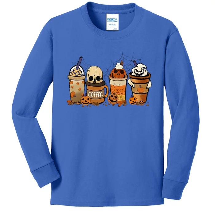 Coffee And Horror Movies Scary Halloween Coffee Lover Kids Long Sleeve Shirt