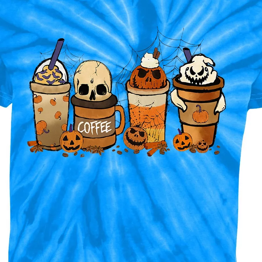 Coffee And Horror Movies Scary Halloween Coffee Lover Kids Tie-Dye T-Shirt