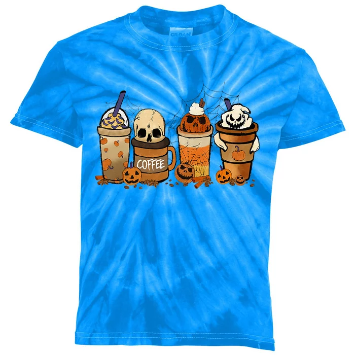 Coffee And Horror Movies Scary Halloween Coffee Lover Kids Tie-Dye T-Shirt