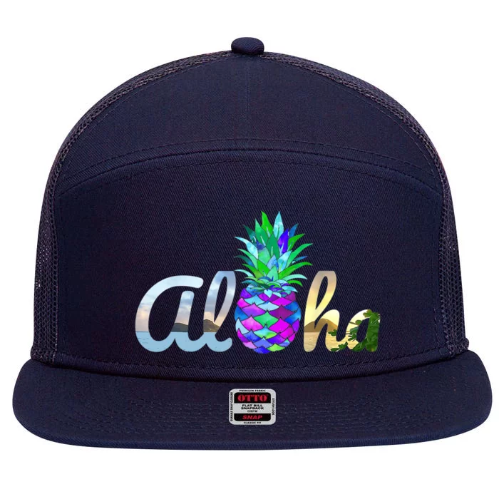 Cute Aloha Hawaii Pineapple Mermaid Purple Girl Wo 7 Panel Mesh Trucker Snapback Hat