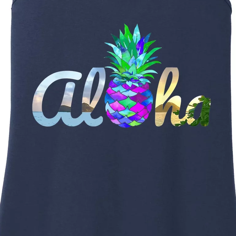 Cute Aloha Hawaii Pineapple Mermaid Purple Girl Wo Ladies Essential Tank