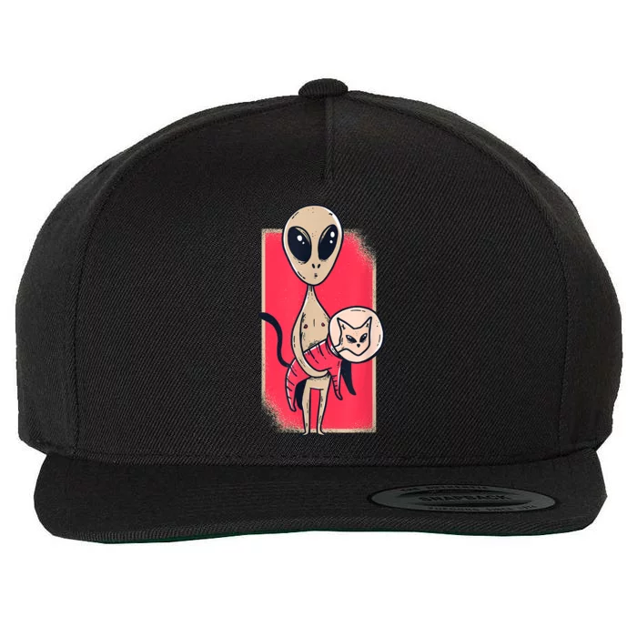 Cute Alien Holding A Pet Cat Wool Snapback Cap