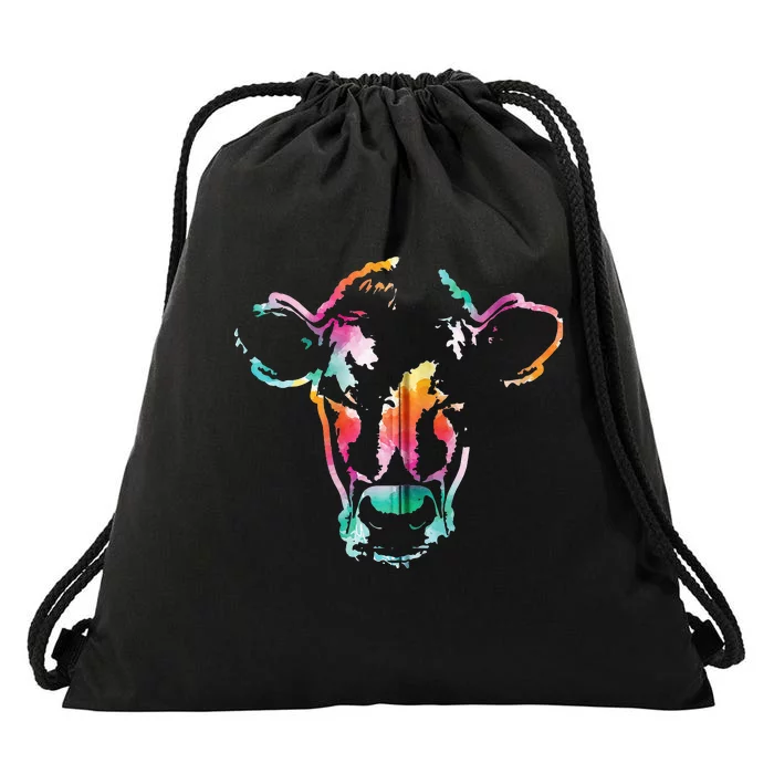 Cow Art Head Gift Watercolor Zip Hoodie Drawstring Bag