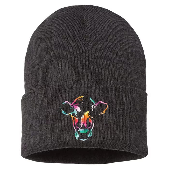 Cow Art Head Gift Watercolor Zip Hoodie Sustainable Knit Beanie