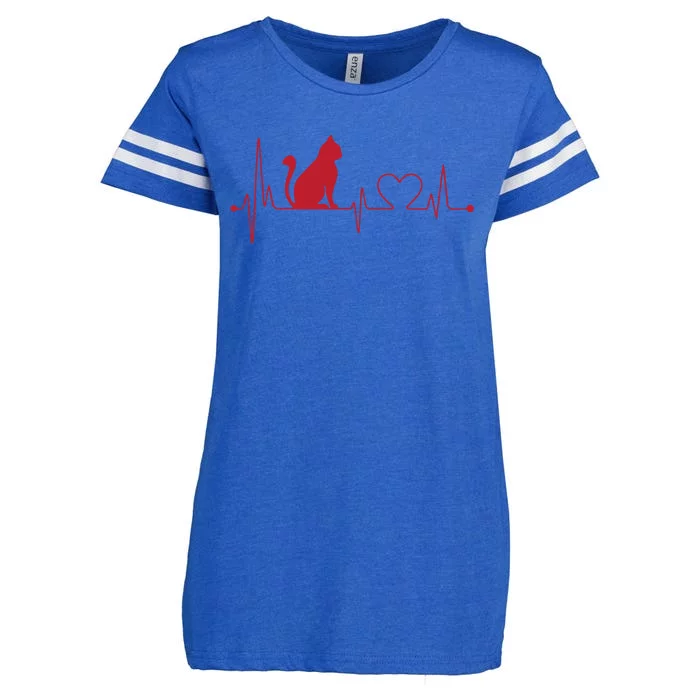 Cat And Heart Wave Cat Lover Enza Ladies Jersey Football T-Shirt