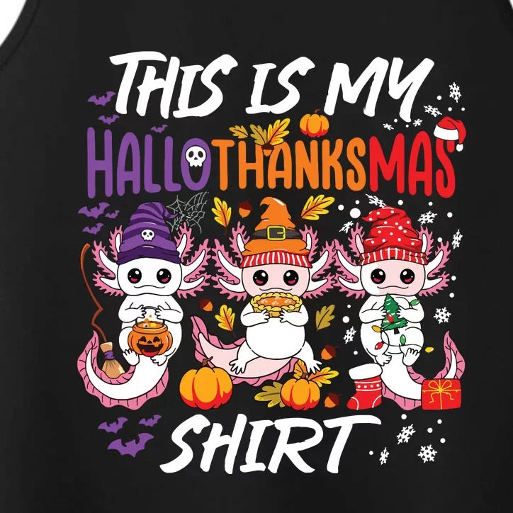 Cute Axolotl Hallothanksmas Halloween Thanksgiving Christmas Performance Tank