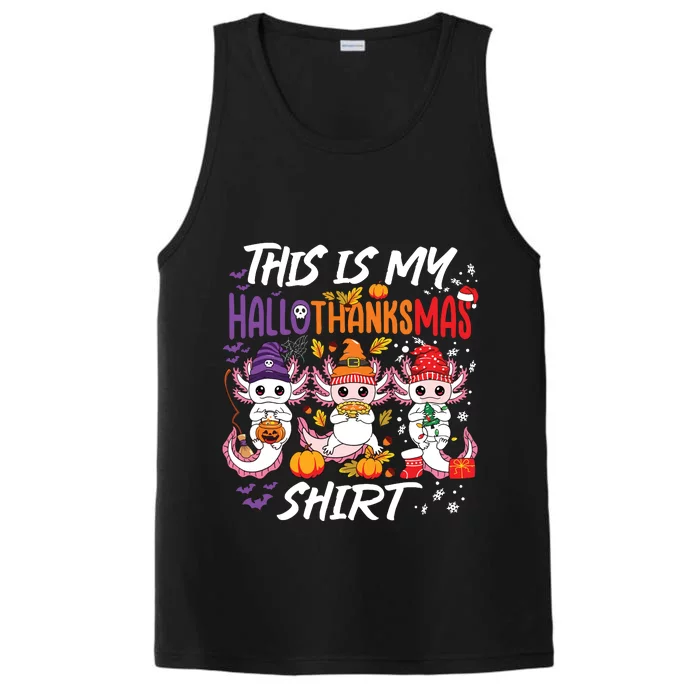 Cute Axolotl Hallothanksmas Halloween Thanksgiving Christmas Performance Tank