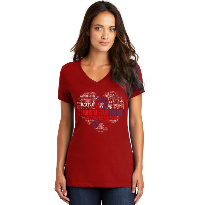 CHD Awareness Heart Disease Fighting Hope Support Warrior Women's V-Neck T-Shirt