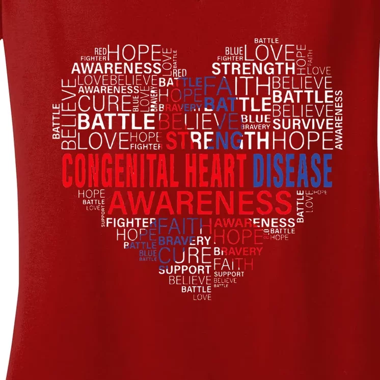 CHD Awareness Heart Disease Fighting Hope Support Warrior Women's V-Neck T-Shirt