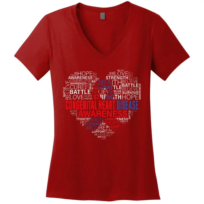 CHD Awareness Heart Disease Fighting Hope Support Warrior Women's V-Neck T-Shirt