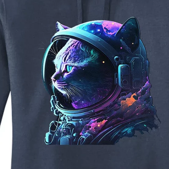 Cat Astronaut In Space Suit And Helmet In The Cosmos Funny Women's Pullover Hoodie