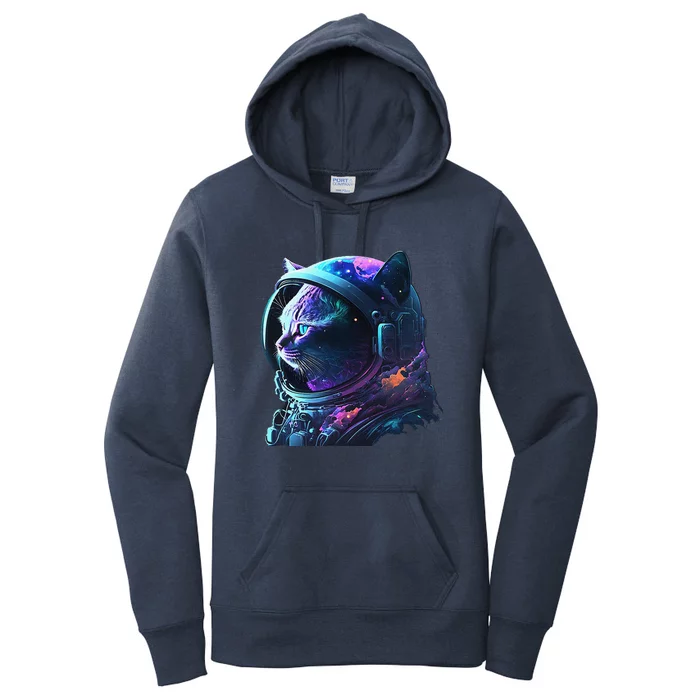 Cat Astronaut In Space Suit And Helmet In The Cosmos Funny Women's Pullover Hoodie