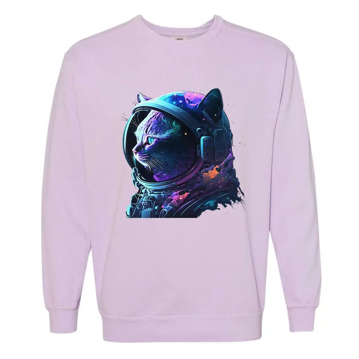 Cat Astronaut In Space Suit And Helmet In The Cosmos Funny Garment-Dyed Sweatshirt