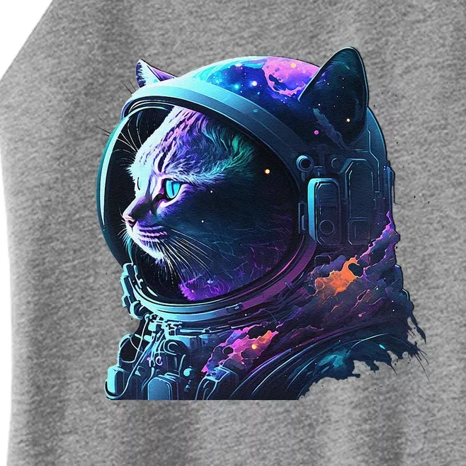 Cat Astronaut In Space Suit And Helmet In The Cosmos Funny Women’s Perfect Tri Rocker Tank