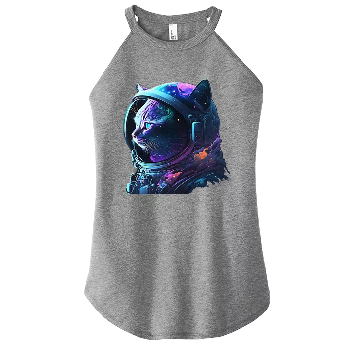 Cat Astronaut In Space Suit And Helmet In The Cosmos Funny Women’s Perfect Tri Rocker Tank