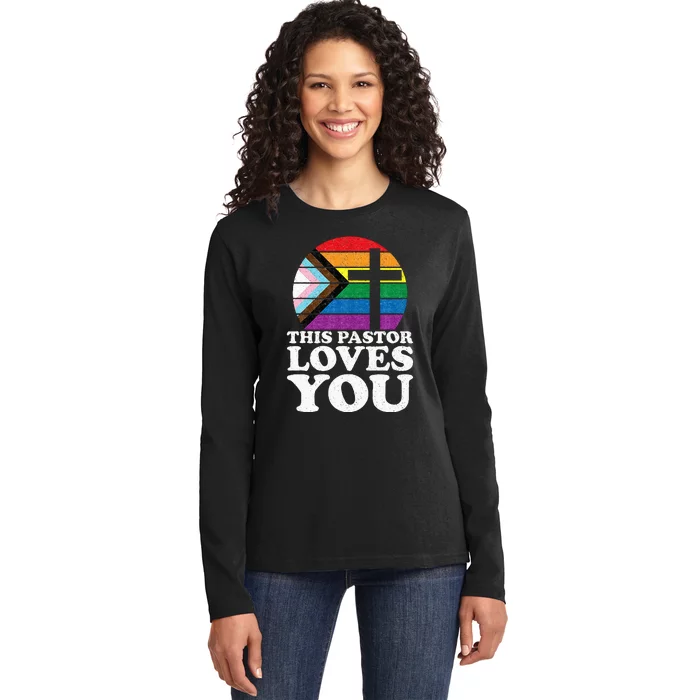 Christian Ally Inclusive Pride Clergy This Pastor Loves You Ladies Long Sleeve Shirt