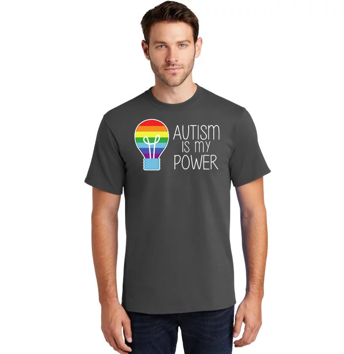 Cute Autism Is My Power Colorful Rainbow Light Bulb Tall T-Shirt