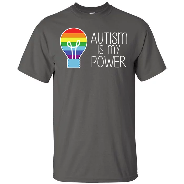 Cute Autism Is My Power Colorful Rainbow Light Bulb Tall T-Shirt