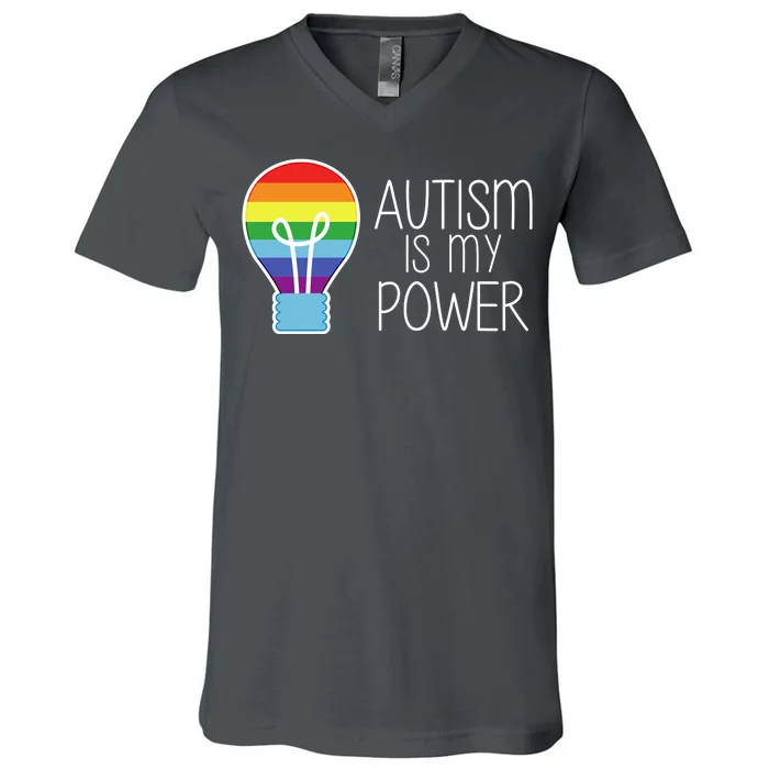 Cute Autism Is My Power Colorful Rainbow Light Bulb V-Neck T-Shirt