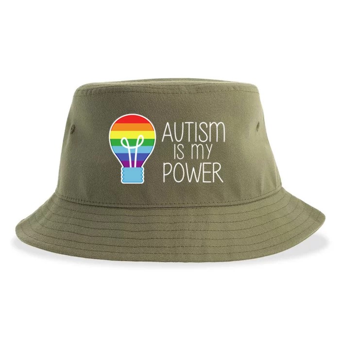 Cute Autism Is My Power Colorful Rainbow Light Bulb Sustainable Bucket Hat