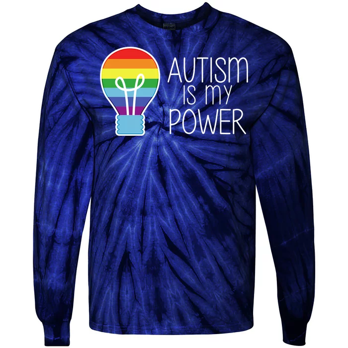 Cute Autism Is My Power Colorful Rainbow Light Bulb Tie-Dye Long Sleeve Shirt