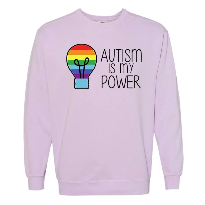 Cute Autism Is My Power Colorful Rainbow Light Bulb Garment-Dyed Sweatshirt