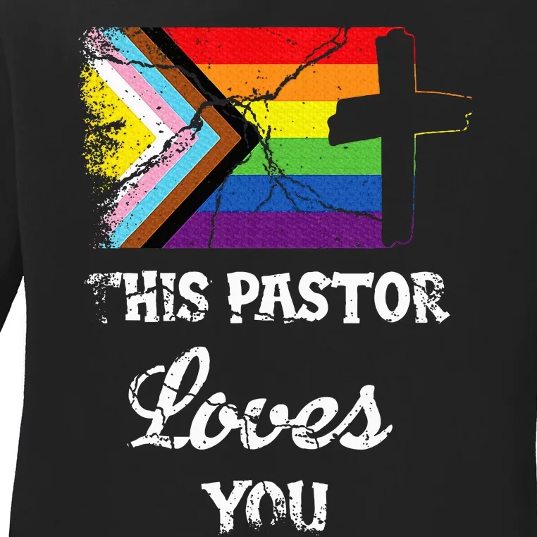 Christian Ally Inclusive Pride Clergy This Pastor Loves You Ladies Long Sleeve Shirt