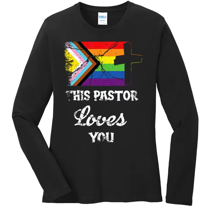 Christian Ally Inclusive Pride Clergy This Pastor Loves You Ladies Long Sleeve Shirt