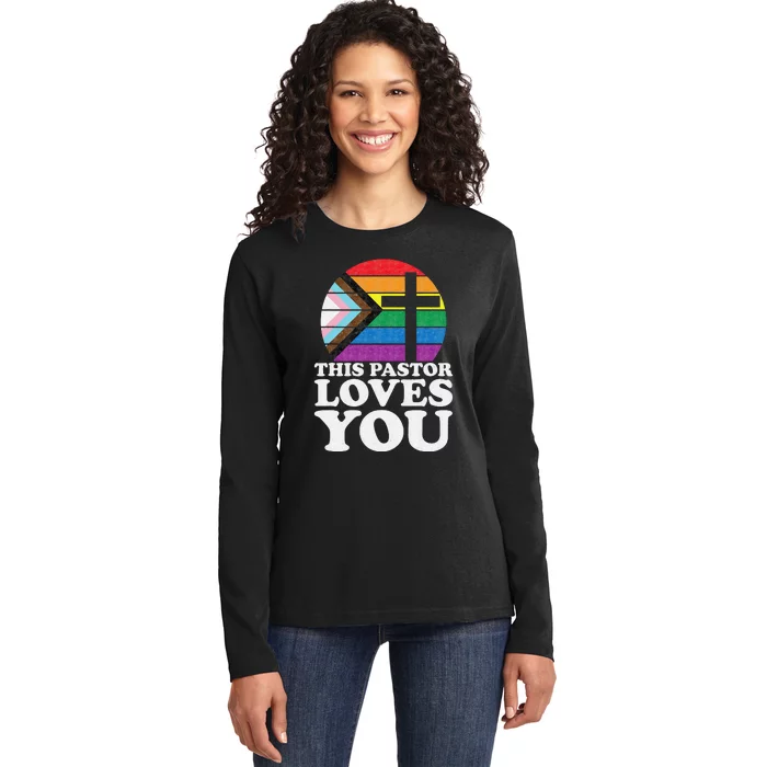 Christian Ally Inclusive Pride Clergy This Pastor Loves You Ladies Long Sleeve Shirt