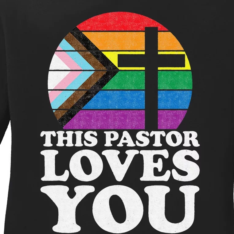 Christian Ally Inclusive Pride Clergy This Pastor Loves You Ladies Long Sleeve Shirt