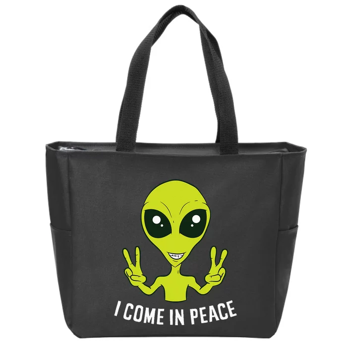 Cute Alien I Come In Peace Space Rave EDM Music Alien Zip Tote Bag