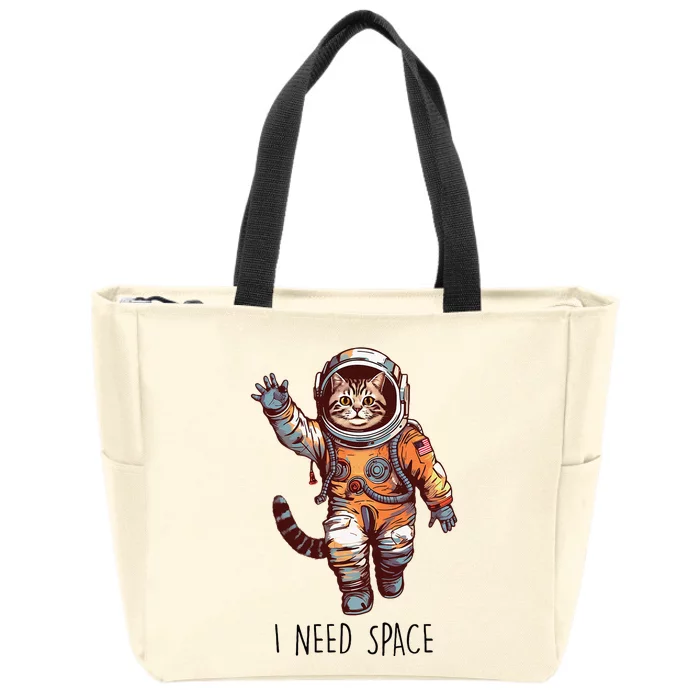 Cat Astronaut I Need Space Universe Outer Space Kitty Lover Zip Tote Bag