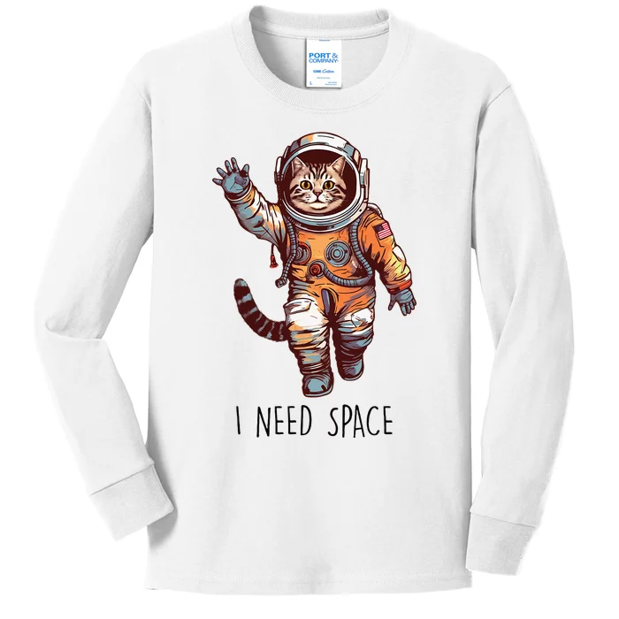 Cat Astronaut I Need Space Universe Outer Space Kitty Lover Kids Long Sleeve Shirt