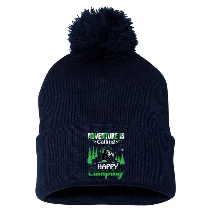 Camper Adventure Is Calling Happy Camping Dog Gift Pom Pom 12in Knit Beanie