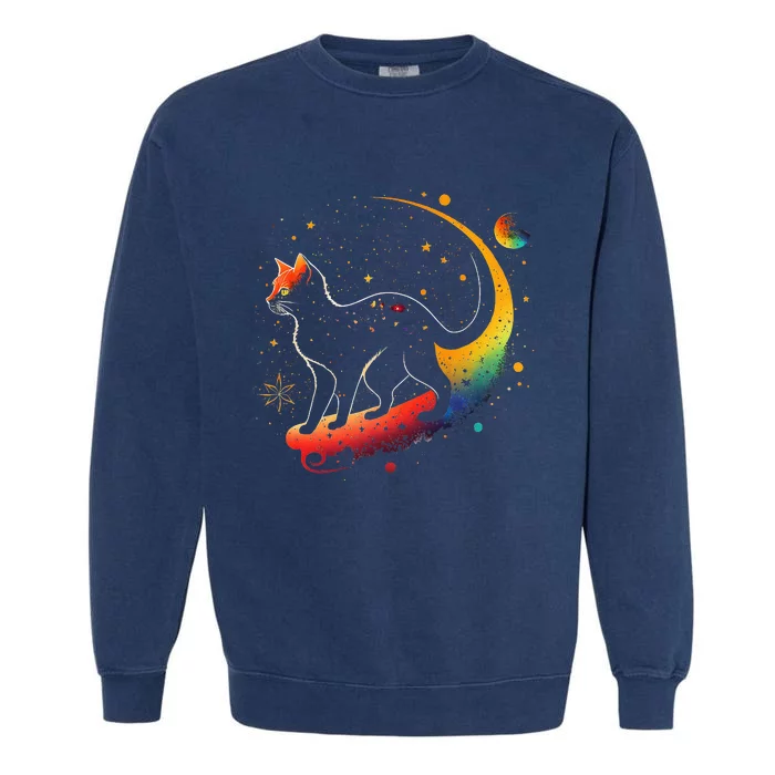 Cat Astronaut in Space Suit and Helmet in the Cosmos Funny Garment-Dyed Sweatshirt